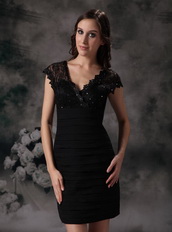 V-neck Mini-length Sheath Lace Bodice Prom Dress For Lady Knee Length Sexy