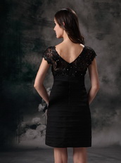 V-neck Mini-length Sheath Lace Bodice Prom Dress For Lady Knee Length Sexy