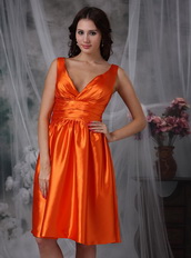 Orange Red V-neck Knee-length Prom Dress Short Knee Length Sexy
