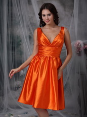 Orange Red V-neck Knee-length Prom Dress Short Knee Length Sexy