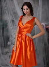 Orange Red V-neck Knee-length Prom Dress Short Knee Length Sexy