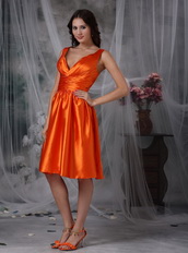 Orange Red V-neck Knee-length Prom Dress Short Knee Length Sexy