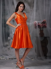 Orange Red V-neck Knee-length Prom Dress Short Knee Length Sexy