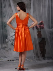 Orange Red V-neck Knee-length Prom Dress Short Knee Length Sexy