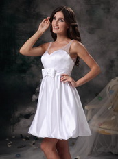 Mini-length White Stain Prom Dress With Bowknot Decorate Knee Length Sexy