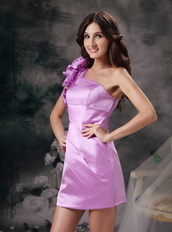 Lilac Single Shoulder Mini Prom Dress With Handcrafted Flowers Knee Length Sexy