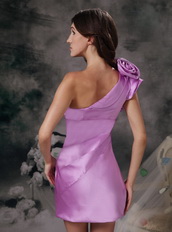 Lilac Single Shoulder Mini Prom Dress With Handcrafted Flowers Knee Length Sexy