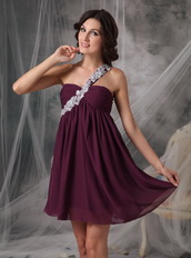 Empire One Shoulder Chiffon Short Prom Dress In Dark Purple Knee Length Sexy