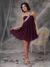 Empire One Shoulder Chiffon Short Prom Dress In Dark Purple Knee Length Sexy