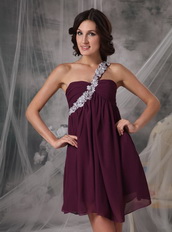 Empire One Shoulder Chiffon Short Prom Dress In Dark Purple Knee Length Sexy