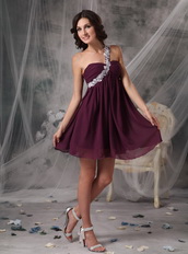 Empire One Shoulder Chiffon Short Prom Dress In Dark Purple Knee Length Sexy