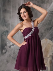 Empire One Shoulder Chiffon Short Prom Dress In Dark Purple Knee Length Sexy