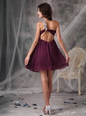 Empire One Shoulder Chiffon Short Prom Dress In Dark Purple Knee Length Sexy