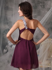 Empire One Shoulder Chiffon Short Prom Dress In Dark Purple Knee Length Sexy