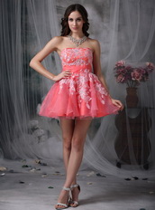 Watermelon Strapless Appliqued Mini Prom Dress Sexy Knee Length Sexy