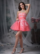 Watermelon Strapless Appliqued Mini Prom Dress Sexy Knee Length Sexy