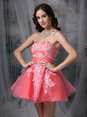 Watermelon Strapless Appliqued Mini Prom Dress Sexy Knee Length Sexy