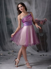 Lilac Prom Dress With One Shoulder Knee Length Skirt Knee Length Sexy