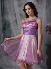 Lilac Prom Dress With One Shoulder Knee Length Skirt Knee Length Sexy