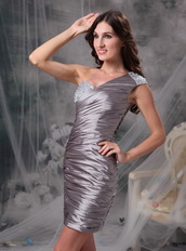 One Shoulder Dark Grey Mini Prom Dress For Sale Knee Length Sexy