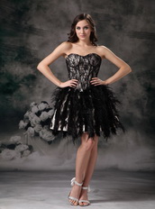 Black Sweetheart Short Prom Dress Made By Lace And Feather Knee Length Sexy