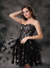 Black Sweetheart Short Prom Dress Made By Lace And Feather Knee Length Sexy