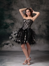 Black Sweetheart Short Prom Dress Made By Lace And Feather Knee Length Sexy