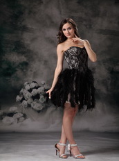 Black Sweetheart Short Prom Dress Made By Lace And Feather Knee Length Sexy