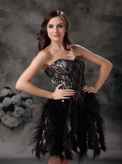 Black Sweetheart Short Prom Dress Made By Lace And Feather Knee Length Sexy