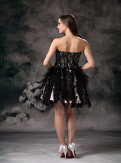 Black Sweetheart Short Prom Dress Made By Lace And Feather Knee Length Sexy