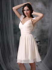 V-neck Open Back Cream Short Prom Dress For Discount Knee Length Sexy