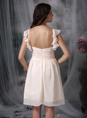 V-neck Open Back Cream Short Prom Dress For Discount Knee Length Sexy