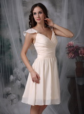 V-neck Open Back Cream Short Prom Dress For Discount Knee Length Sexy