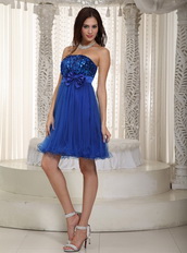 Sequin and Net Royal Blue Short Prom Dress With Bowknot Knee Length Sexy