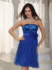Sequin and Net Royal Blue Short Prom Dress With Bowknot Knee Length Sexy
