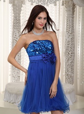 Sequin and Net Royal Blue Short Prom Dress With Bowknot Knee Length Sexy