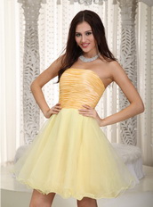 Light Yellow Strapless Cheap Prom Dress Short A-Line Skirt Knee Length Sexy