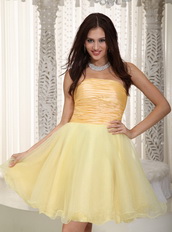Light Yellow Strapless Cheap Prom Dress Short A-Line Skirt Knee Length Sexy