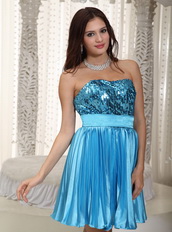 Pretty Sky Blue Ruched Skirt Mini Prom Dress By Sequin Knee Length Sexy