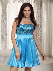 Pretty Sky Blue Ruched Skirt Mini Prom Dress By Sequin Knee Length Sexy