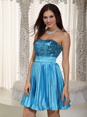 Pretty Sky Blue Ruched Skirt Mini Prom Dress By Sequin Knee Length Sexy