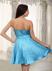 Pretty Sky Blue Ruched Skirt Mini Prom Dress By Sequin Knee Length Sexy