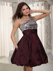 Dark Purple One Shoulder Short Prom Dress Sequin and Taffeta Knee Length Sexy