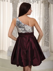 Dark Purple One Shoulder Short Prom Dress Sequin and Taffeta Knee Length Sexy