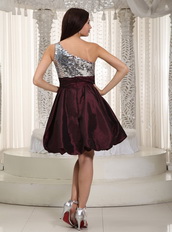 Dark Purple One Shoulder Short Prom Dress Sequin and Taffeta Knee Length Sexy
