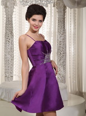 Purple Beading Decorate Spaghetti Straps Prom Dresses Mini Knee Length Sexy