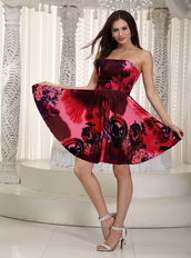 Colorful Strapless Mini Printed Cocktail Party Dress 2014 Knee Length Sexy