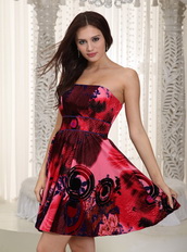 Colorful Strapless Mini Printed Cocktail Party Dress 2014 Knee Length Sexy