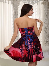 Colorful Strapless Mini Printed Cocktail Party Dress 2014 Knee Length Sexy