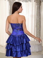 Column Royal Blue Prom Dress With Pretty Printed Flowers Knee Length Sexy